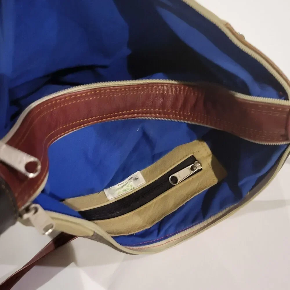 Vintage Boho Patchwork Genuine Leather Crossbody Shoulder Bag Made in Mexico